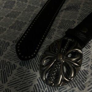 Men's Black Leather Belt with Chrome Buckle